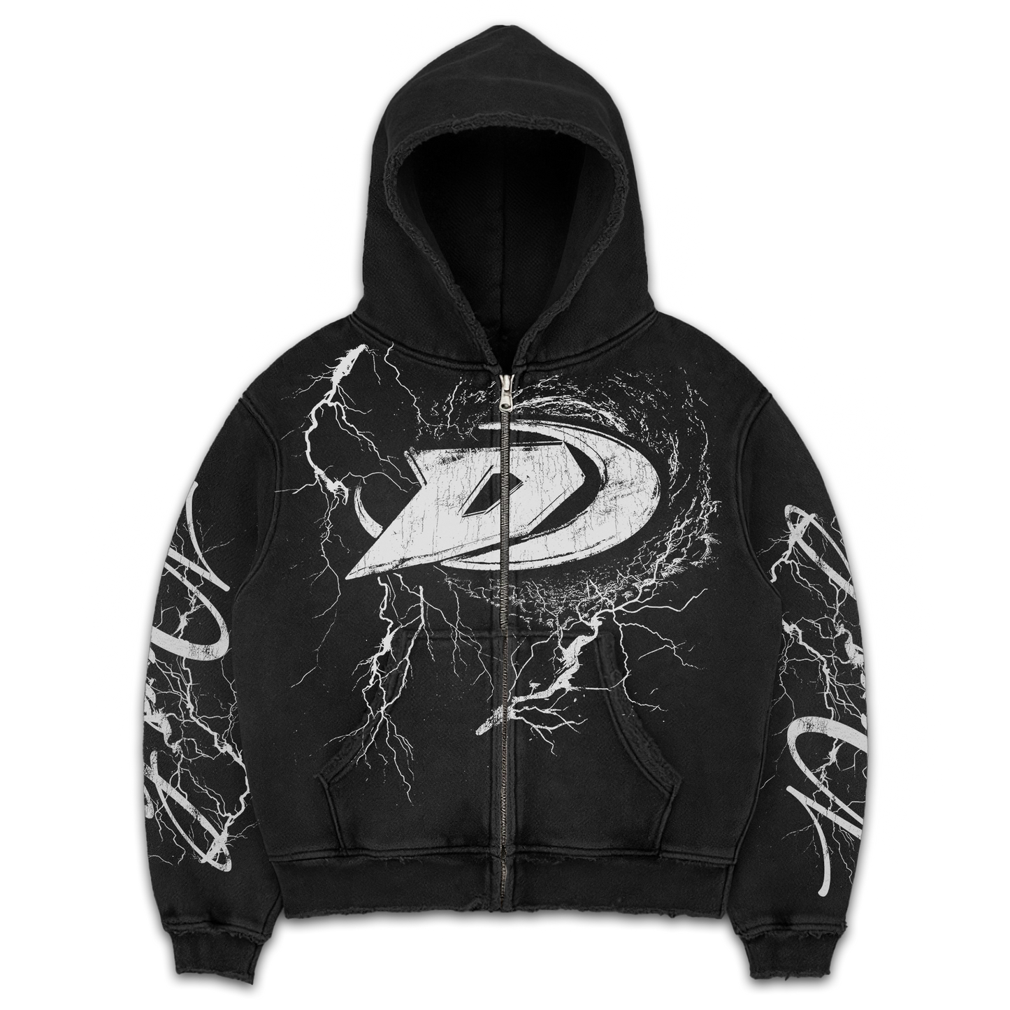 BORN IN THE STORM BLACK ZIP UP HOODIE